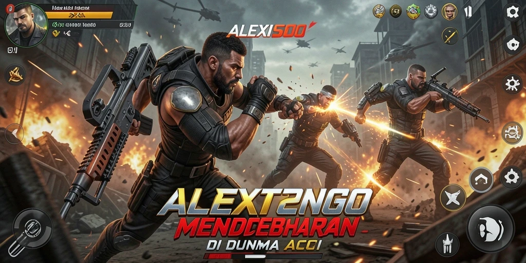 Screenshot utama ALEXIS500 menampilkan aksi pertarungan yang intens.