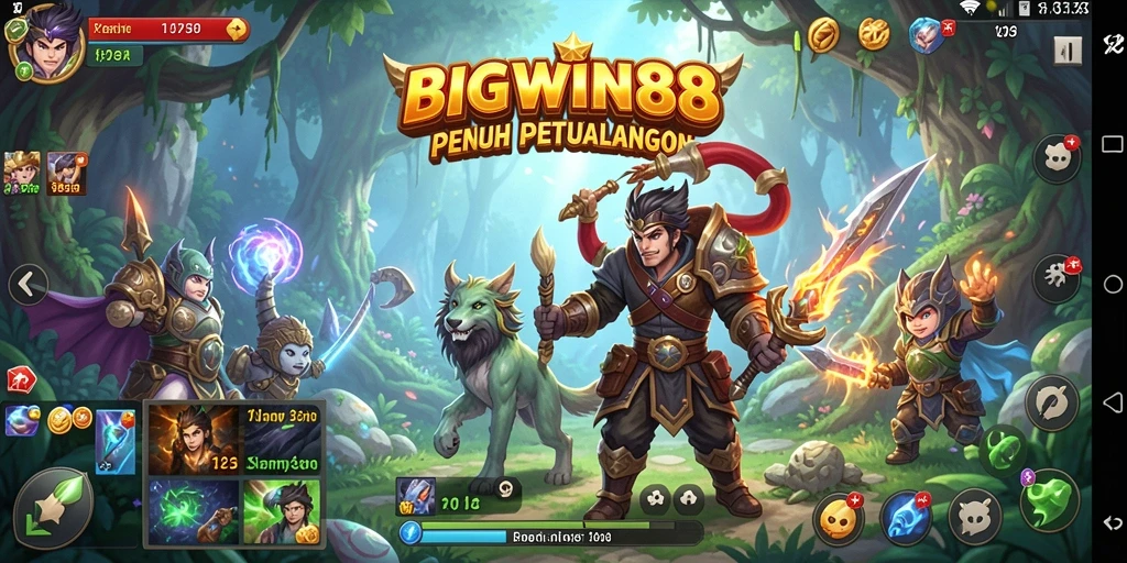Screenshot gameplay BIGWIN88 menampilkan karakter beraksi dalam pertarungan RPG.