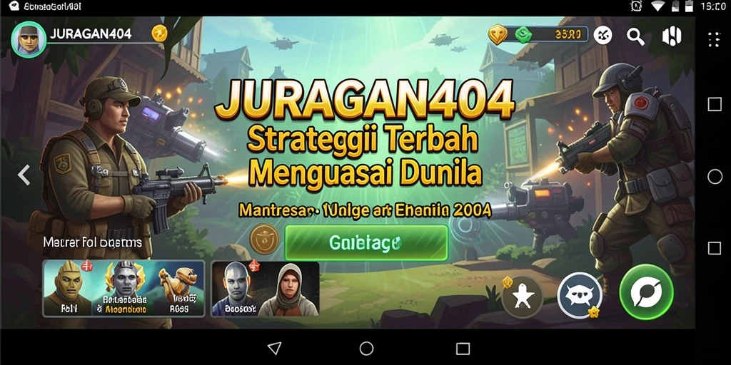 Screenshot gameplay JURAGAN404 menunjukkan aksi pertempuran strategis dan pembangunan.
